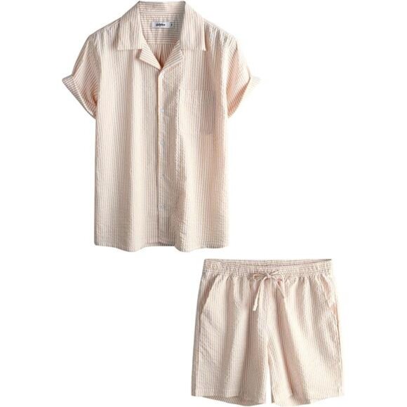 Men's Casual 2 Piece Outfits Short Sleeve Button Down Summer Set - Picture 4 of 7